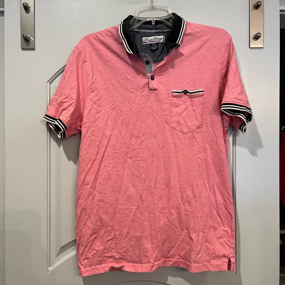 Ping Pong Salmon pink and navy blue polo shirt. GUC!